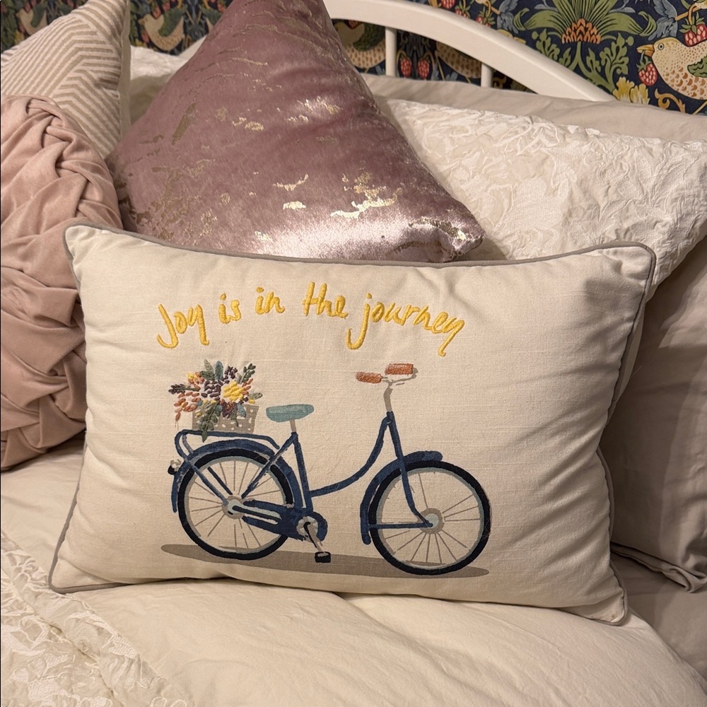 ⬇️⭐️ Set of 2 “Joy is in the Journey” Decorative Pillow with Bicycle Design